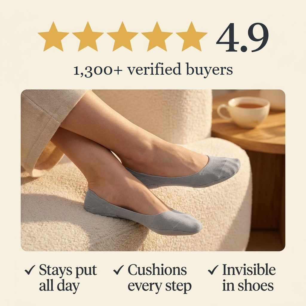 4.9 stars from 1,300+ verified buyers - stays put all day, cushions every step, invisible in shoes
