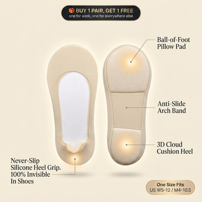 Solehush CloudLiner beige - buy 1 pair get 1 free - cushioned invisible no-show liner with 3D cloud cushion heel and ball-of-foot pillow pad
