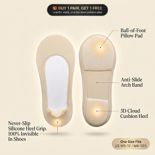 Solehush CloudLiner beige - buy 1 pair get 1 free - cushioned invisible no-show liner with 3D cloud cushion heel and ball-of-foot pillow pad