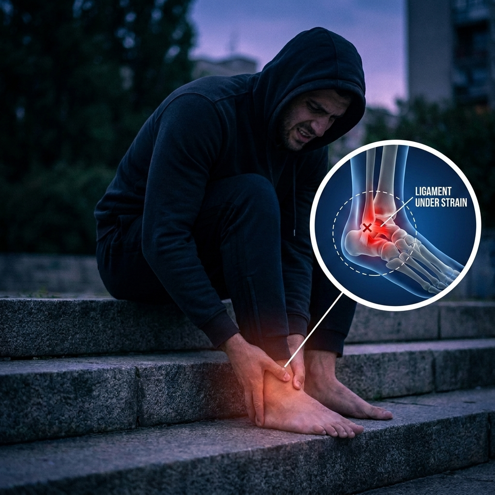 unsupported ankle ligament strain